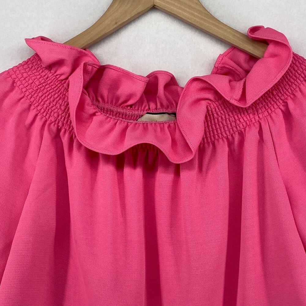 TUCKERNUCK Top XS Shirred Ruffle Off the Shoulder Long Sleeve Blouse Pink - Picture 6 of 13